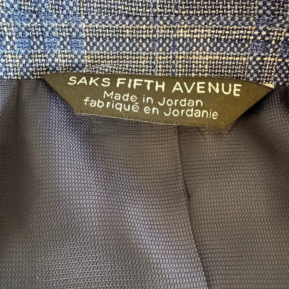Saks Fifth Avenue Blue Plaid Sport Coat 2 Button Suit Jacket - Men's 44R